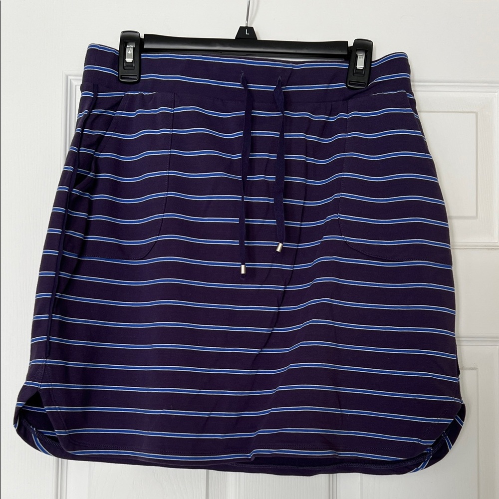 Navy Striped Drawstring Jersey Skirt